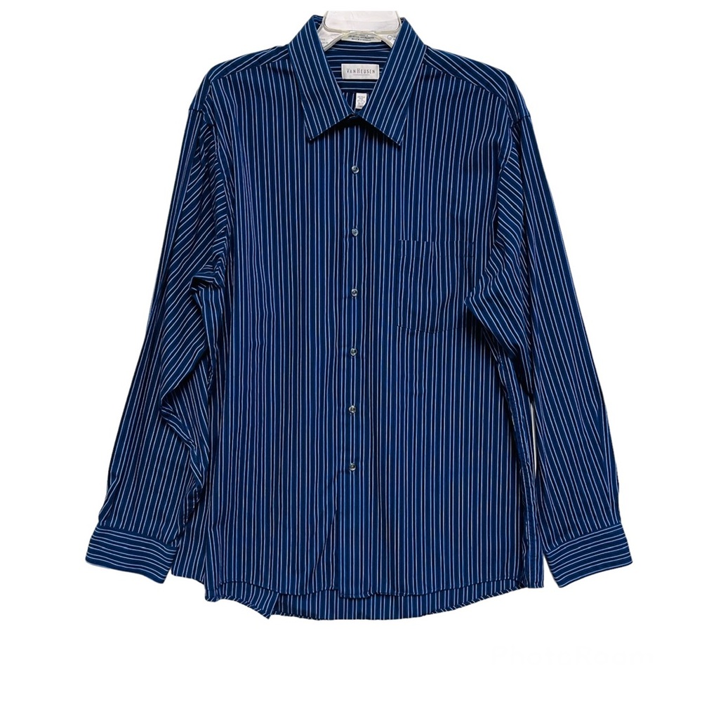 Van Heusen XL MENS Long Sleeve Button Down Dress Shirt blue/black/white stripes